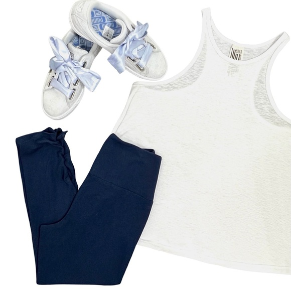 Sunday Cropped Workout Leggings Side Tie Ruched Navy Blue Small S - Picture 1 of 12